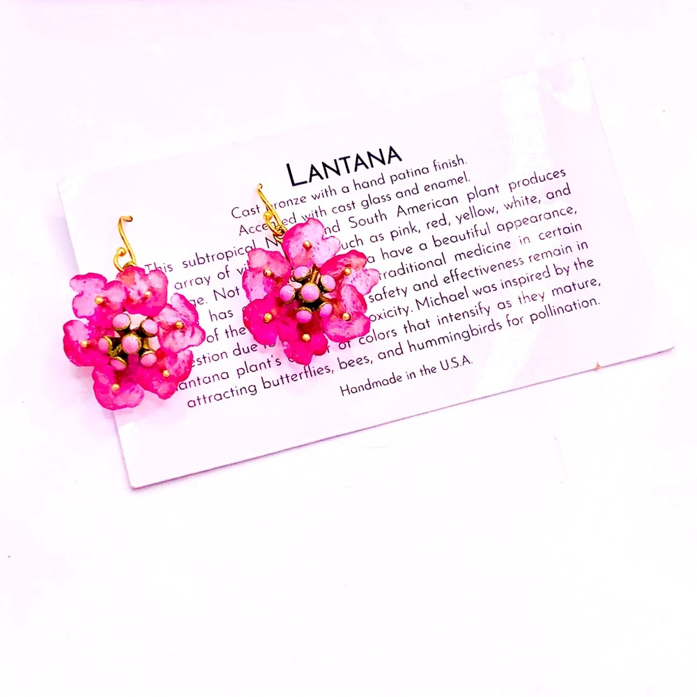 Michael Michaud Lantana Floral Drop Earrings with Gold Accents
